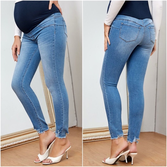 MATERNITY distressed denim skinny jeans dark wash - Picture 2 of 6